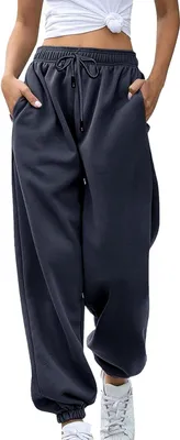 Produktbild von Damen Freizeit-Sweathose mit Kordelzug, Weite Jogginghose, Weiche Bequeme Hosen mit Taschen und elastischen Bündchen, Marineblau, XXL