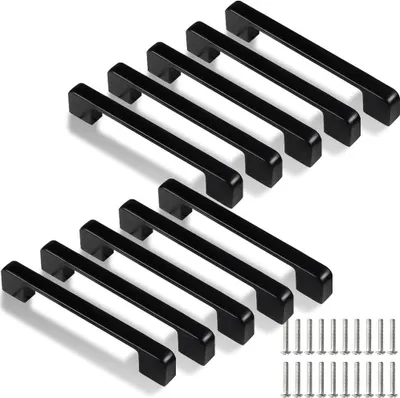 Obrázek produktu pro 128mm kuchyňská rukojeť, 10 ks černých kuchyňských skříněk pro dveře, zásuvky, skříňky (se šrouby)