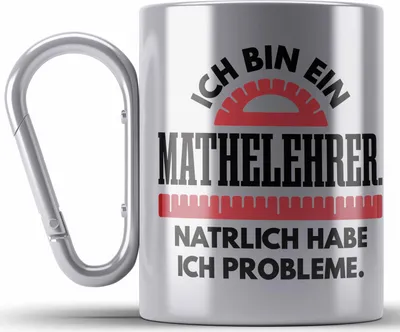 Produktbild von Trendation - Mathelehrer Edelstahl Tasse Karabiner Mathematiker Edelstahl Tasse Karabinern mit Spruch Lustig Karabiner Edelstahl Tasse Karabiner Edelstahl Geschenk Mathe Lehrer Sprüche (Silber)
