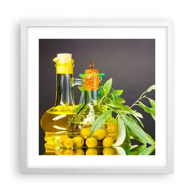 Produktbild von Gerahmtes Poster - Weißer Rahmen - Flasche Glas Olive Öl - 40x40 cm - Wand Bild - Wanddeko - Wandbilder - Kunstposter - Wandposter - Bilderrahmen - Bilder - Kunstdruck - Wandbild - P2WAC40x40-2168