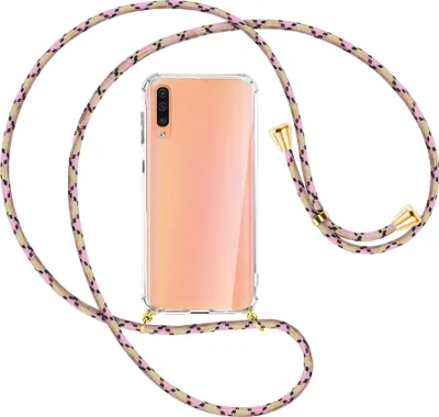 Produktbild von Handykette Backcover-Schutzhülle mit Band (Metall goldfarben) für Samsung Galaxy A50 - rosa Karo