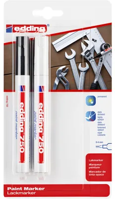 Produktbild von Edding – Ölbasierter Paintmarker 750 2–4 mm, weiß und schwarz, 2er-Blister