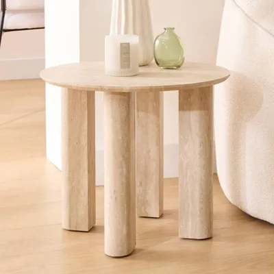 Image de Eazy Living Table d'appoint Ø 50,5 cm Maena imitation travertin