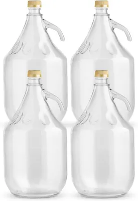 Produktbild von lilawelt24 4 x 5L Glasballon (Gallone) mit Schraubverschluss & Henkel - Glasflasche für Wein, Gärung & Saft - EU-Qualität