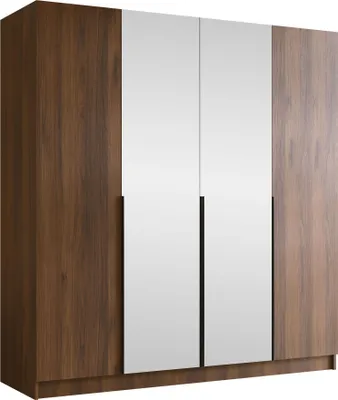 Produktbild von MIRJAN24 Kleiderschrank Santi II, Schlafzimmer, Drehtürenschrank, mit Kleiderstange, Modern, Garderobenschrank, Metallgriffe (Farbe: Nuss Warmia + Schwarz)