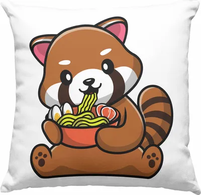 Produktbild von Trendation - Ramen Roter Panda Deko-Kissen mit Füllung 40x40 Musik Kinder Geschenkidee für Jungs Mädchen Lustige Grafik Nudeln (Rosa)