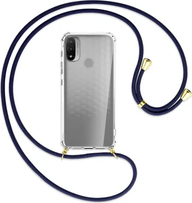 Produktbild von Handykette Backcover-Schutzhülle mit Band (Metall goldfarben) für Motorola Moto E20 (XT2155) - dunkelblau
