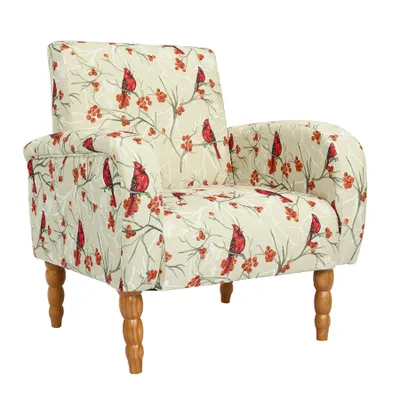 Image de HomeMiYN Fauteuil tissu motif oiseaux, fauteuil rembourré avec accoudoirs, chaise d'appoint confortable avec dossier haut pour salon chambre lecture