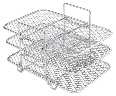 Produktbild von Air-Fryer-Rack, 3-lagig, stapelbar, Dörr-Racks, Grillschale aus Edelstahl, Air-Fryer-Zubehör zum Backen, Braten
