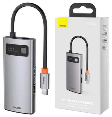 Image de Hub 4W1 Baseus Metal Gleam Series, Usb-C Do Usb 3.0 + Usb 2.0 + Hdmi + Usb-C Pd