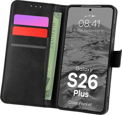 Produktbild von Handyhülle mit Klappe für Galaxy S26 Plus, Bizon Case Pocket, Schwarz