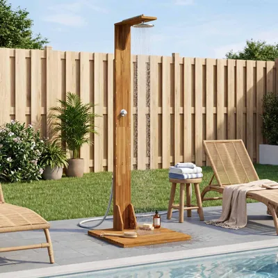 Productafbeelding van Maison Exclusive - Buitendouche, 219 cm. Gemaakt van massief akaziahout en roestvrij staal, natuurlijke uitstraling