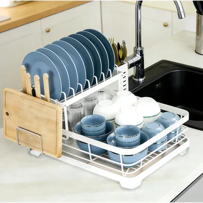 Image de Étagère à vaisselle à deux niveaux avec égouttoir pour la cuisine