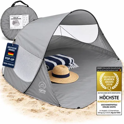 Produktbild von Canyon Cruise Automatik Strandmuschel Pop Up Wurfzelt 240x140x100 cm – Ultraleichtes Sonnenzelt & Windschutz für Strand & Urlaub, Grau