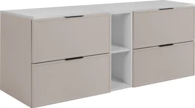 Produktbild von Badezimmerschrank, Kaschmir / Weiß, Schwarze Griffe, 140 ( 2 x 60 + 20) x 46 x 57 cm