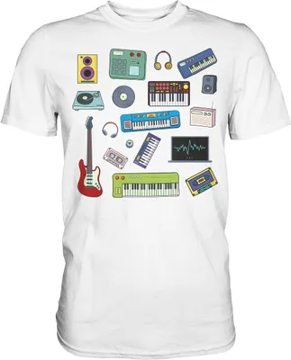 Produktbild von Retro Synthesizer Gitarre Musikproduzent T-Shirt – White / XL