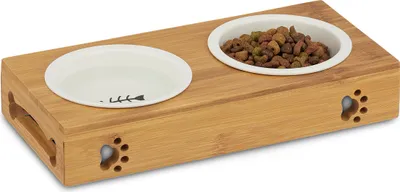 Produktbild von relaxdays Futterstation Hunde/Katzen braun 29,5 x 14,0 x 5,5 cm