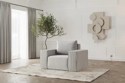 Produktbild von Sessel Designersessel ESTELLE in Stoff Poso Hellgrau