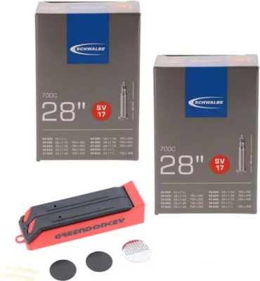 Produktbild von Schwalbe 2x Schlauch SV17 28x1.10-1.75 + 1x Greendonkey Reifenheber Flickzeug...