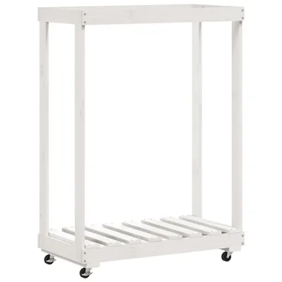 Produktbild von Kaminholzregal mit Rollen Weiß 76,5x40x108 cm Massivholz Kiefer