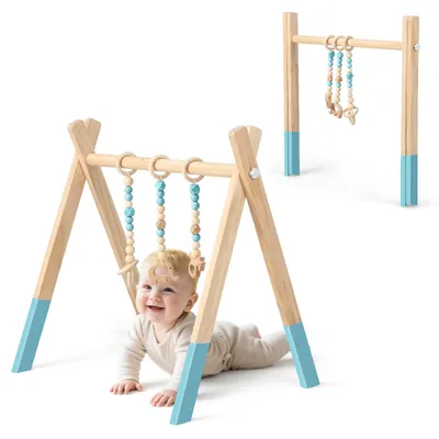 Obrázok produktu pre COSTWAY Detská telocvičňa Baby Play Hrazda Hrací oblúk Drevené centrum aktivít s 3 detskými hračkami pre rozvoj mozgu a senzorickú stimuláciu, pre deti od 3 mesiacov Zelená