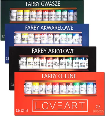 Zdjęcie produktu dla Zestaw farb Loveart 12x12ml Farby akrylowe akwarelowe olejne gwasze