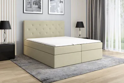 Produktbild von Boxspringbett REGIN 160 x 200 mit 2 Bettkästen, Bonell-Matratze und Topper. Farbe: Beige