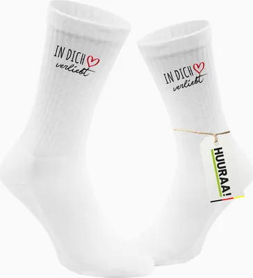 Produktbild von Huuraa Uni Socken In dich verliebt 37/41 White Baumwolle Tennissocken Geschenkidee