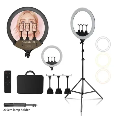 Obrázok produktu pre LED kruhové svetlo – 45,7 cm, statív – 200 cm, držiak na telefón – vhodné na videá, vlogy a fotografovanie