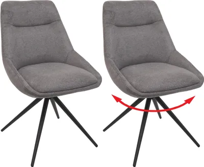 Immagine prodotto di set di 2 sedie per sala da pranzo HWC-M65, sedia da cucina poltrona sedia, girevole auto posizione metallo tessuto/tessuto ~ grigio