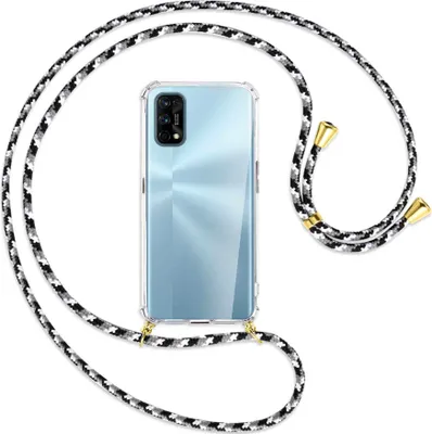 Produktbild von Handykette Backcover-Schutzhülle mit Band (Metall goldfarben) für Realme 7 Pro - schwarz/grau/weiß