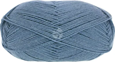 A ball of blue yarn on a white background.