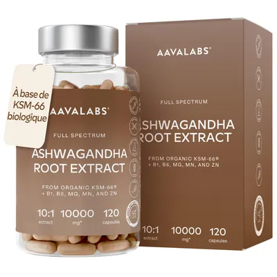 Image de Aavalabs Ashwagandha KSM-66® | 1 000 mg | Stress et sommeil | 120 gélules
