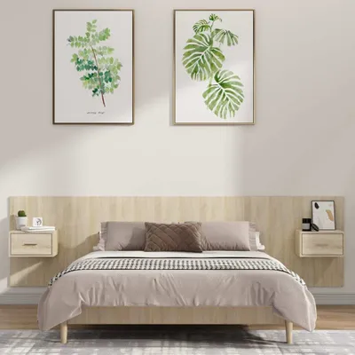 Immagine prodotto di The Living Store Testiera con comodini in legno rovere Sonoma