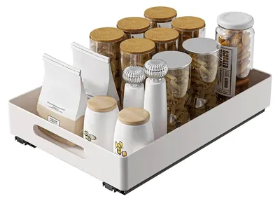 Produktbild von Ausziehbare Schublade für die Küche, 37x26x8cm, Teleskopschublade aus ABS, Schrankorganizer für Küche, Vorratsraum, Wohnzimmer, Badezimmer, Weiß