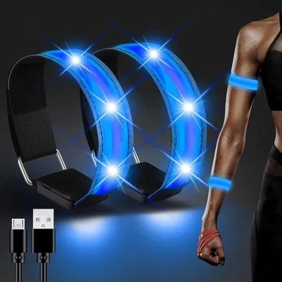 Obrázek produktu pro LED náramky – 2 kusy, voděodolné a reflexní pásky vhodné pro běh, cyklistiku a procházky se psem, s USB napájením pro outdoorové aktivity