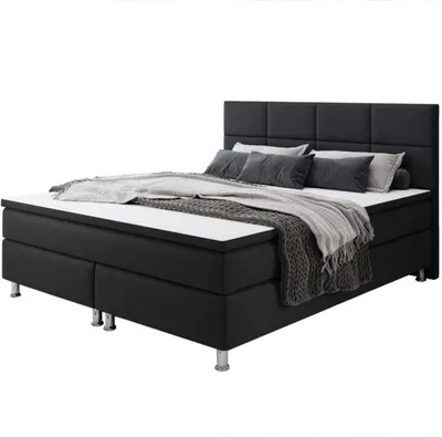 Produktbild von Boxspringbett Rotterdam 180x200 Webstoff, aufliegender Topper, Schwarz
