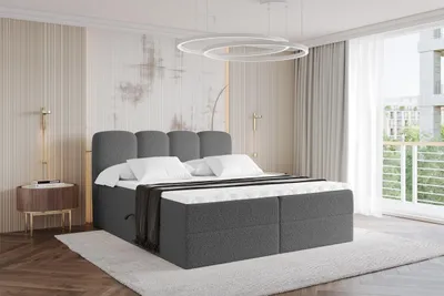 Produktbild von ALTDECOR Boxspringbett - H3 Matratze und Topper - NINA - 160x200 - Grau - Doppelbett, Boxbett, Polsterbett mit Bettkasten mit Stauraum und Kopftei