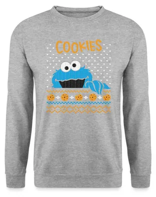 Produktbild von Spreadshirt Sesamstraße Krümelmonster Ugly Xmas Uni Pullover, S, Weißgrau meliert