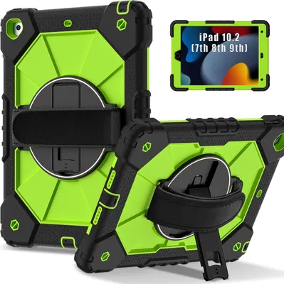 Obrázek produktu pro Pouzdro pro iPad 9th/8th/7th Gen, iPad 10,2 palec 2021/2020/2019, pouzdro na tablet s 360° otočným popruhem na ruku a stojánkem černé zelené