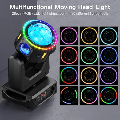 Produktbild von LED Moving Head - 120 W DMX-Bühnenscheinwerfer - 4-in-1 RGBW - Laser- und Stroboskop-Effekt - 2° Abstrahlwinkel - EU-Stecker - Schwarz