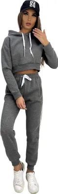 Produktbild von Damen Jogginganzug Freizeitanzug mit Kapuzenpullover;  Grafit XL/42
