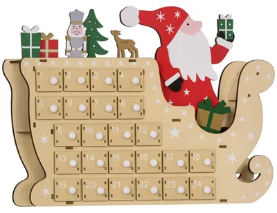 Image de Calendrier de l'Avent - Calendrier de Noël en bois avec 24 tiroirs - Réutilisable - À remplir - Bois naturel - 22,5 x 8 x 36 cm