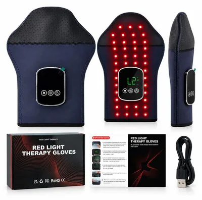 Produktbild von Rotlicht Massagehandschuh, Infrarot Wärmehandschuh für die Hand, 660 nm & 850 nm, 45-55 °C, 5 Lichtstufen, 5000 mAh