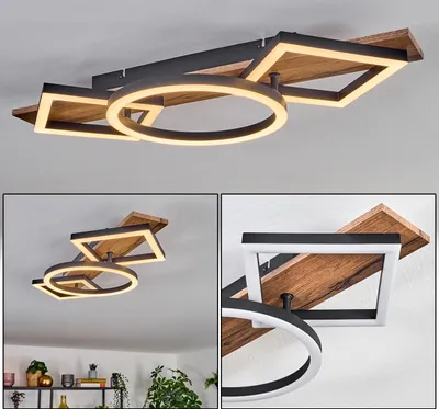 Produktbild von Pigge Deckenlampe aus Metall/MDF/Kunststoff in Schwarz/Holzoptik/Weiß