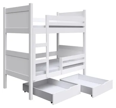 Produktbild von Masseno Etagenbett MIA 80x160 cm mit Schublade, Rausfallschutz, Kinderbett mit Leiter für Mädchen und Jungs, Stockbett, Weiß