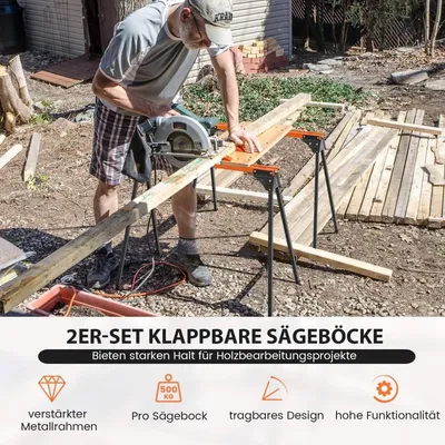 Produktbild von 2 x Sägebock Arbeitsbock Klappbar Gerüstbock bis zu 500 kg belastbar 96,5 x 47 x 76 cm