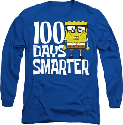Produktbild von SpongeBob SquarePants - "100 Days Smarter" T-Shirt für Herren/Damen Uni, Langärmlig TV26871 (XL) (Königsblau)