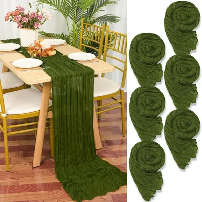 Productafbeelding van Tafelrunners, set van 6, olijgroen, 90 x 300 cm, katoenen stof, rustieke stijl