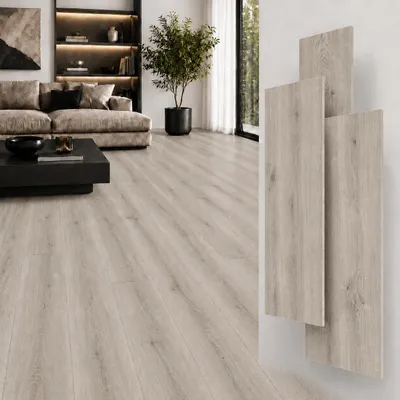 Produktbild von Designboden SPC Vinylboden 5 mm Klick wasserfest mit Trittschalldämmung Ghent Grey 1 m², KI-generiertes Bild